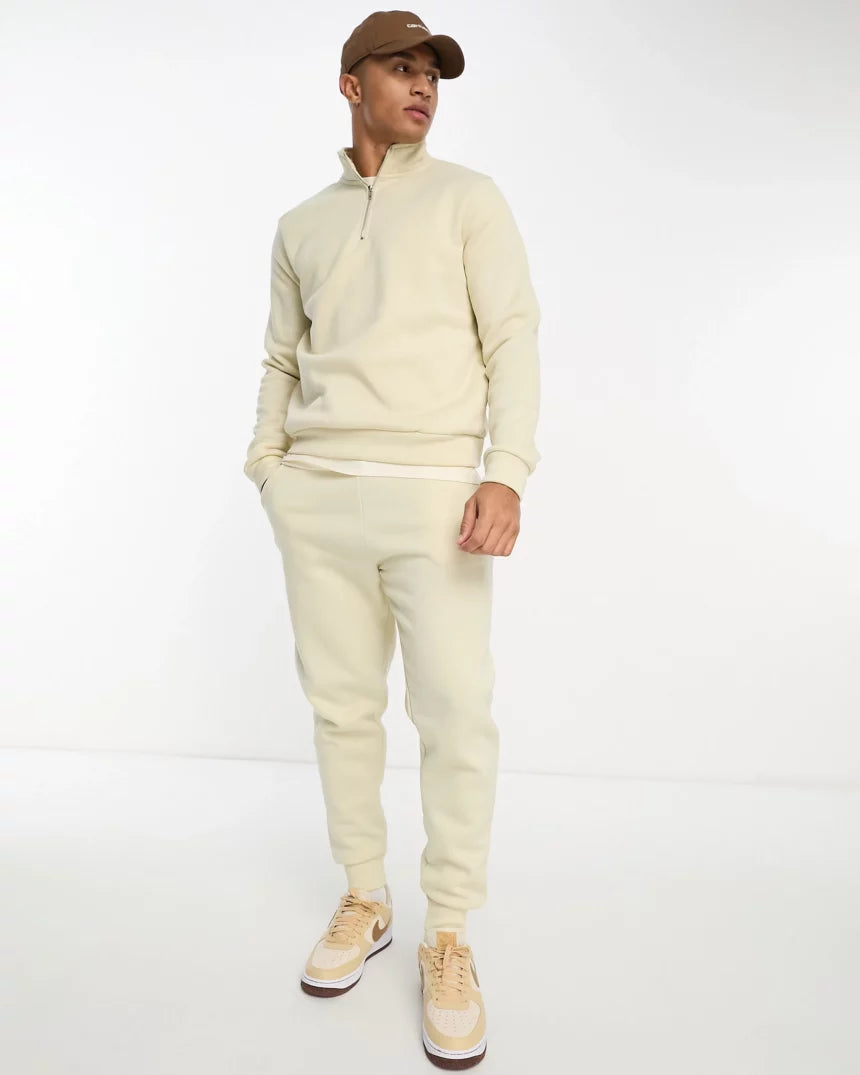 Beige Mock neck Zipper with Trouser